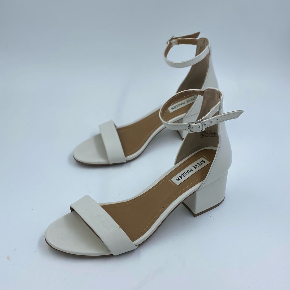 Steve Madden Sandals Womens 8.5 M Irenee Ankle Strap Heels White Leather Casual